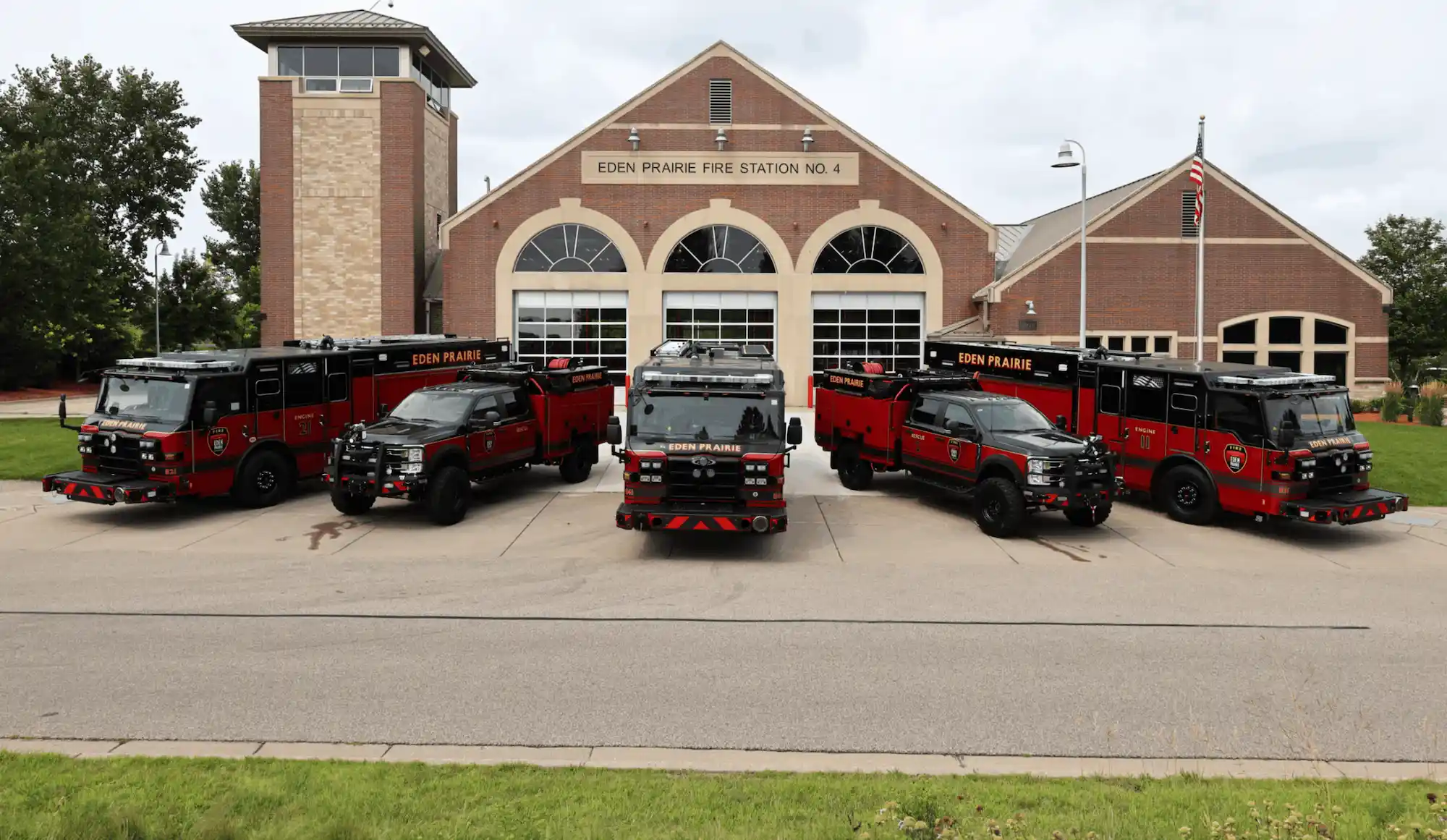 Eden Prairie, MN Fire Station with five Pierce trucks